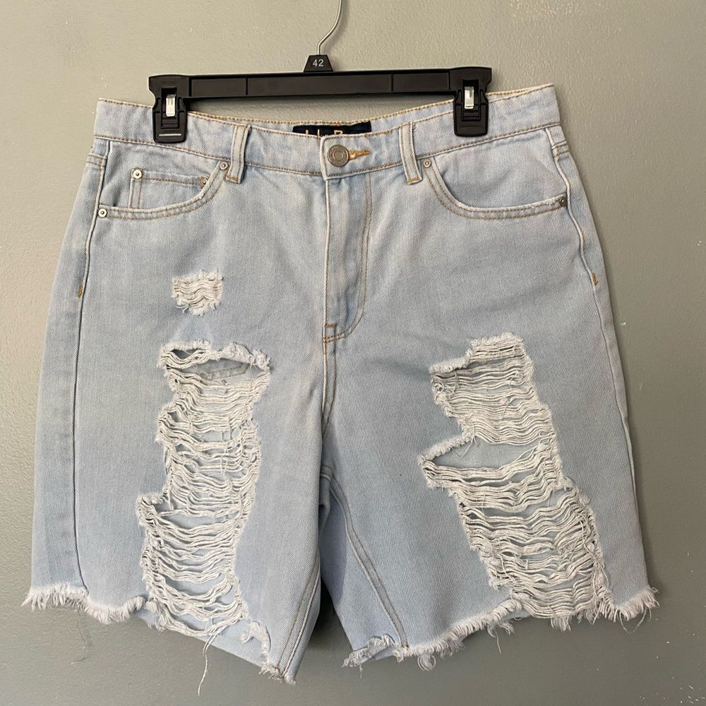 Indigo Rein cut off high rise Jeans  Shorts Distressed size 11/29